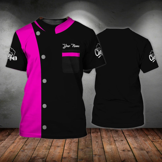 FUNSTUFFPRINT Custom Name Black And Pink T Shirt For Master Chef, Best Gift For A Chef, Women Chef Shirts 3D T-shirt