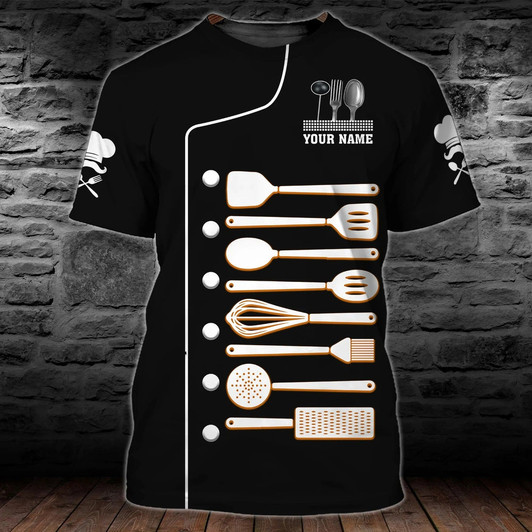 FUNSTUFFPRINT Custom Name Funny Shirt For A Chef, Cooking Equipment T Shirt, Master Chef Gift, Chef Shirt 3D T-shirt