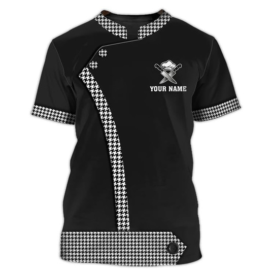 FUNSTUFFPRINT Black Chef Coat T Shirt, Custom Name Men Chef Shirt, T Shirt For Chef, Women Chef Shirts 3D T-shirt