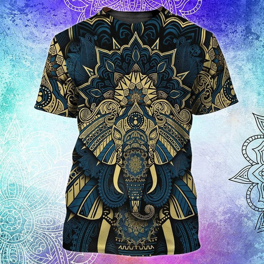 FUNSTUFFPRINT 3D All Over Print Mandala Elephant Shirt, Mandala Hippie Shirts 3D T-shirt