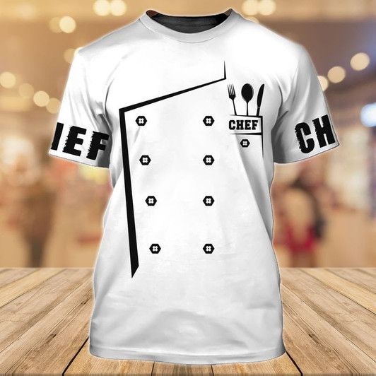 FUNSTUFFPRINT Chef Uniform 3D All Over Printed T Shirt, White Shirt For Master Chef, Chef Premium Shirts 3D T-shirt