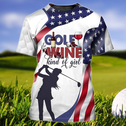 FUNSTUFFPRINT 3D All Over Printed Golf And Wine T Shirt, Women Golf Shirt, Golf Shirt For Her 3D T-shirt