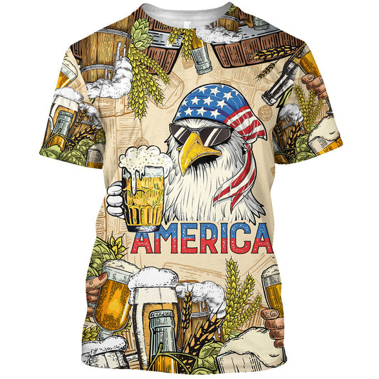 FUNSTUFFPRINT Cool American Eagle Shirt, It'S Beer O'Clock Button Down Shirt, Amazing Presents This Summer 3D T-shirt