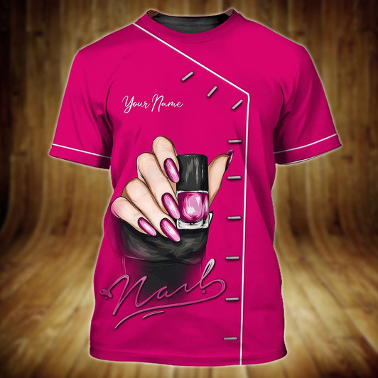 FUNSTUFFPRINT Personalized Pink 3D T Shirt For Nail Technician, Women Nail Shirts Full Printed, Gift For Nail Woman 3D T-shirt