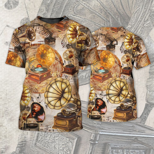 FUNSTUFFPRINT Gramophone Vinyl Records 3D Tshirt, 3D All Over Print Shirt For Music Lovers 3D T-shirt