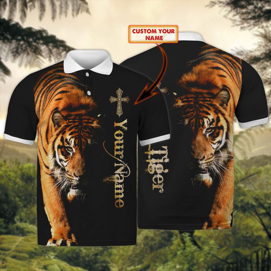 FUNSTUFFPRINT Tiger Soul - Personalized Name 3D Polo Shirt