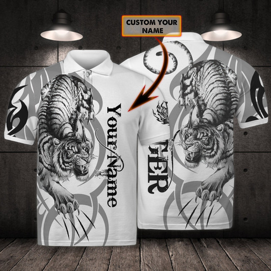FUNSTUFFPRINT Tiger - Personalized Name 3D Polo Shirt For Tiger Lover Polo Shirt Size S-5XL