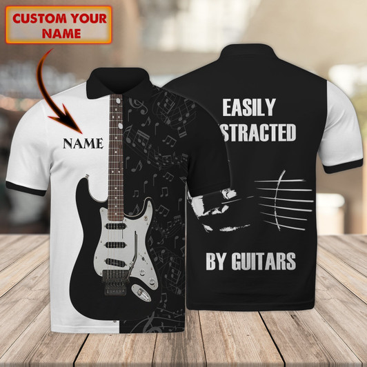 FUNSTUFFPRINT Guitar - Personalized Name 3D Polo Shirt Size S-5XL