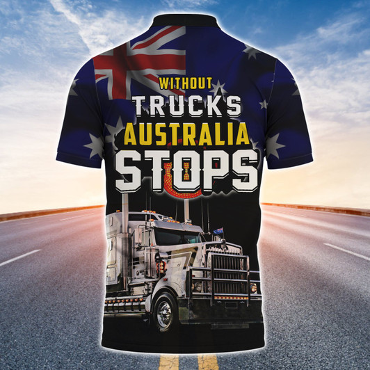 FUNSTUFFPRINT Without Trucks Australia Stops Personalized Name 3D Polo Shirt