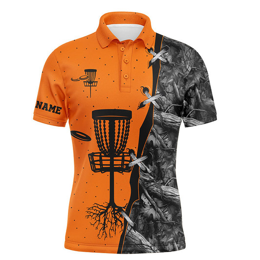 FUNSTUFFPRINTMens disc golf polo shirt black camo disc golf hole custom disc golf team shirtPolo Shirt Size S-5XL