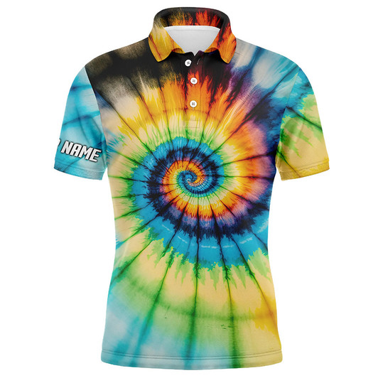 FUNSTUFFPRINT Mens golf polo shirt with colorful swirl tie dye background custom team golf shirts for mens golfers, Polo Shirt Size S-5XL