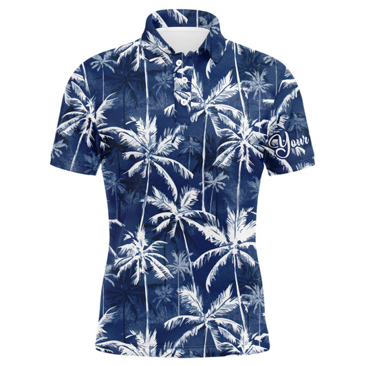 FUNSTUFFPRINT Men golf polo upf shirts with tropical background blue watercolor palms custom team golf  Polo Shirt Size S-5XL