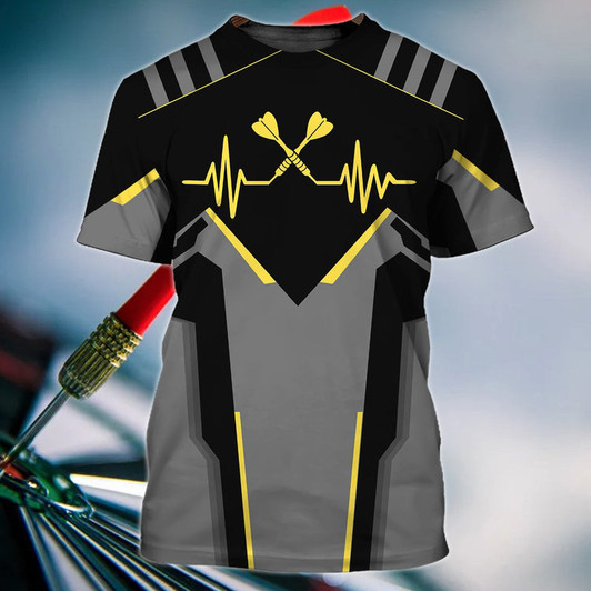 FUNSTUFFPRINT Darts Heart Pulse Line Personalized Name 3D Tshirt, Dart On T Shirts 3D T-shirt