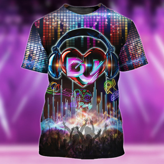 FUNSTUFFPRINT 3D All Over Print Dj Neon Night Club T Shirt, Night Party Shirt For Dj, Disc Jockey Shirt 3D T-shirt