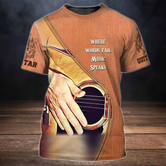 FUNSTUFFPRINT 3D Full Printed Guitar T Shirts, Where Word Fail Music Speaks Shirt, Guitar Player Shirts 3D T-shirt