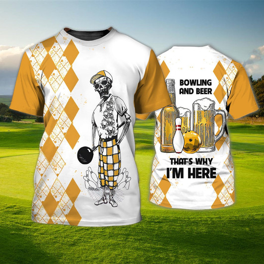 FUNSTUFFPRINT 3D Full Printed Bowling And Beer T Shirt For Men, Funny Bowling Shirts, Skull Bowling Tshirt 3D T-shirt