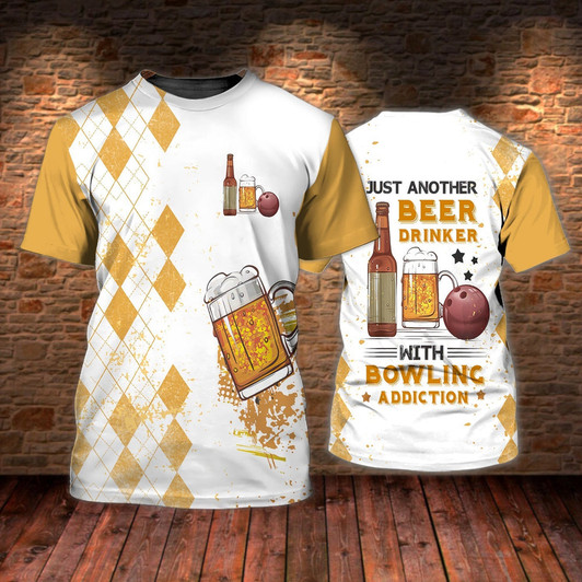FUNSTUFFPRINT 3D All Over Printed Bowling And Beer Tshirt For Men And Women, Funny Bowling Shirt, Bowlling T Shirts 3D T-shirt