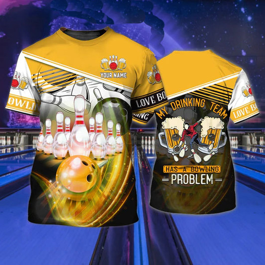 FUNSTUFFPRINT Personalized 3D All Over Print Bowling T Shirt, Bowling And Beer, Gift For Bowling Lovers, Bowling Shirts 3D T-shirt