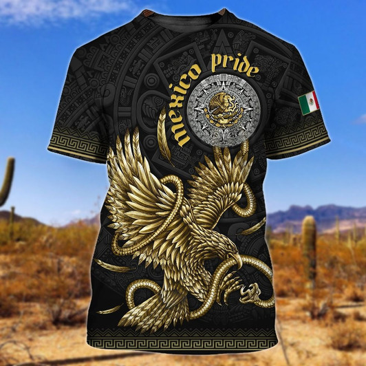 FUNSTUFFPRINT 3D Full Print Mexico Shirt, Mexico T Shirt, Gold Eagle Pride Mexico Shirt, New Mexico T Shirt 3D T-shirt