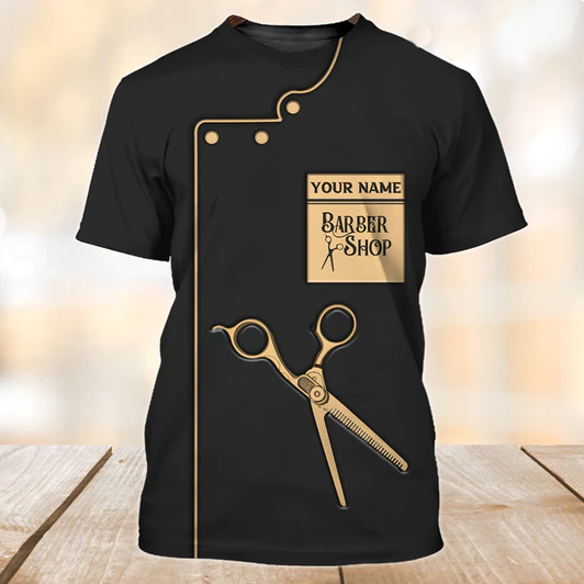 FUNSTUFFPRINT Personalized Barber Shirt, Custom 3D Tshirt For Barber Man, Unisex 3D All Over Printed Shirt For New Barber Shop 3D T-shirt