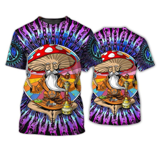FUNSTUFFPRINT Old Man Hippie 3D All Over Print Tshirt, Hippie Shirts For Men And Women, Mushroom Hippie 3D Tshirt 3D T-shirt