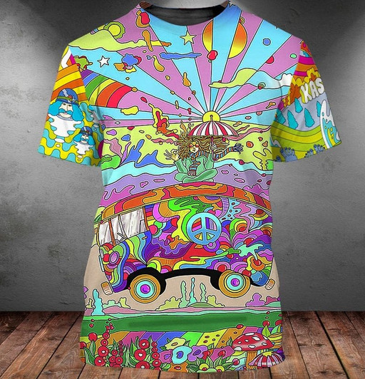 FUNSTUFFPRINT 3D Full Printed Hippie Bus Hipster Shirts, Hippie Bus Tshirt, Present To Hippie, Hipster Shirts, Hipster Gift 3D T-shirt