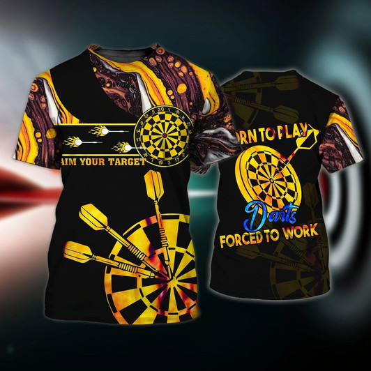 FUNSTUFFPRINT 3D All Over Printed Dart Shirt For Men, Born To Play Dart T Shirt, Gifts For Darts Players, Dart Gift 3D T-shirt