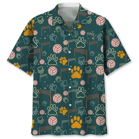 Volleyball And Dog Hawaiian Shirt, Short Sleeve Summer Vacation Beach Shirts for men