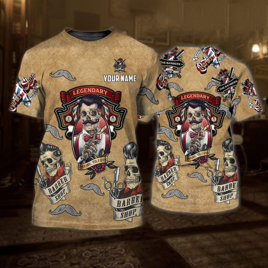 FUNSTUFFPRINT Personalized 3D Skull Barber Tshirt, Skull Barber Shirt, Gift For Barber Shop, New Barber Gift 3D T-shirt