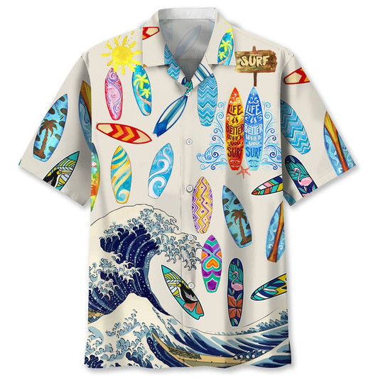 Surfing White Lovers Hawaiian Shirt, Men's Unisex Summer Beach Casual Short Sleeve Summer Vacation Beach Shirts