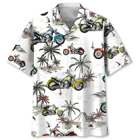 Motocross Green Tropical Hawaiian Shirt, Short Sleeve Summer Vacation Beach Shirts for men