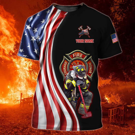 FUNSTUFFPRINT Personalized Firefighter Job Shirts, Proud To Have Save American Firefighter 3D T-shirt