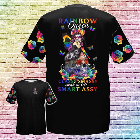 FUNSTUFFPRINT T Shirt Gift For Lesbian, LGBT Rainbow Queen Classy Massy And A Bit Smart Assy 3D Shirts For LGBT Pride Month 3D T-shirt