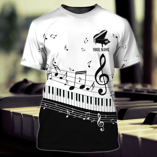 FUNSTUFFPRINT Personalized White 3D Shirt With Piano, Sublimation Shirt For Piano Lover 3D T-shirt