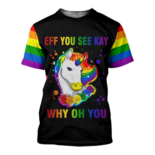 FUNSTUFFPRINT LGBT 3D All Over Printed T Shirt For Gay Men, You See Kay, Why Oh You, Lesbian 3D Shirt For Pride Month 3D T-shirt