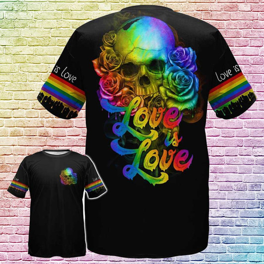 FUNSTUFFPRINT Skull Pride Shirt For Pride Month, LGBT Skull Rose Rainbow Love Is Love, Gift For LGBT Friends 3D T-shirt
