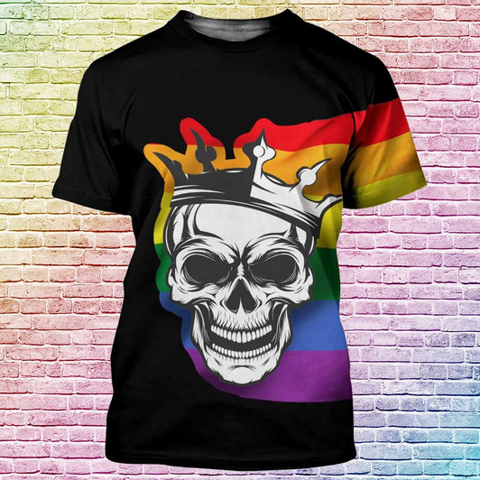 FUNSTUFFPRINT LGBT Skull Rainbow 3D Shirts For LGBT Community, Gist For LGBT Proud Month, Lesbian Shirts 3D T-shirt