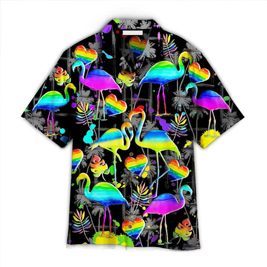 LGBT Flamingo Aloha Hawaiian Shirts For Summer, Flamingo Pride Happy LGBT Rainbow Colorful Hawaiian Shirts