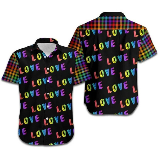 LGBT Aloha Hawaiian Shirts For Summer, Love Rainbow Plaid Pattern Colorful Hawaiian Shirts
