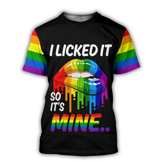 FUNSTUFFPRINT Personalized 3D LGBT Shirt All Over Printed Clothes, I Lick It So It is Mine, Pride LGBT 3D T-shirt