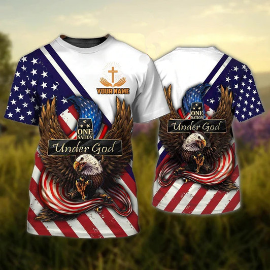 FUNSTUFFPRINT Customized Jesus 3D Shirts, Eagle American Patriotic 3D T Shirt, Independence Day Full Print Shirt 3D T-shirt