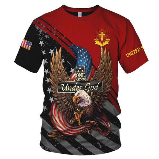 FUNSTUFFPRINT One Nation Under God All Over Print Shirt American Eagle Independence 3D Bomber Jacket 3D T-shirt