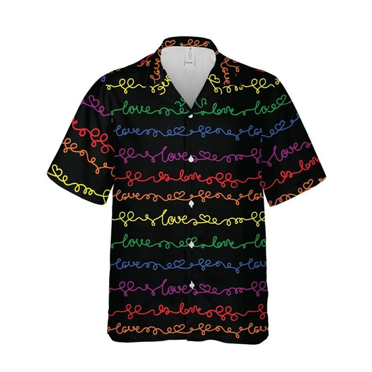 LGBT Aloha Hawaiian Shirts For Summer, Love Pattern Colorful Rainbow LGBT Pride Hawaiian Shirts