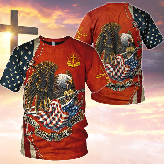 FUNSTUFFPRINT One Nation Under God Eagle American Flag All Over Print Shirt 3D American Eagle Hoodie 3D T-shirt