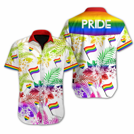 LGBT Aloha Hawaiian Shirts For Summer, Pride Love Is Love Vivid Tropical Colorful Rainbow LGBT Hawaiian Shirts