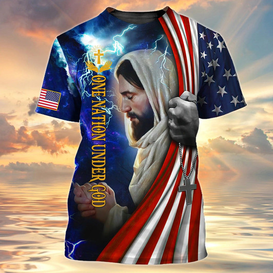 FUNSTUFFPRINT One Nation Under God Christian 3D Full Printed Shirts, 4Th Of July Independece 3D Hoodie, Patriotic Clothing 3D T-shirt