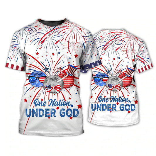 FUNSTUFFPRINT Independence Day Is Coming Crochet One Nation Under God 3D Full Print T Shirt, 3D Hoodie Pride 4Th July Strong American 3D T-shirt