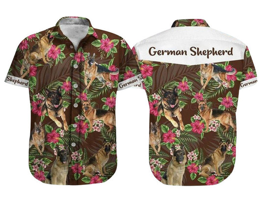 German Shepherd Dog Aloha Hawaiian Shirt - German Shepherd Pet Hawaiian Shirt, Hibiscus Tropical Hawaiian Shirt For Men & Women