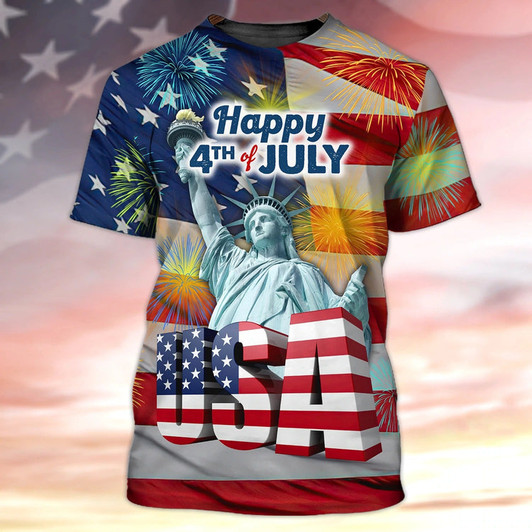 FUNSTUFFPRINT Happy Independence Day 3D All Over Print Shirt, 4Th Of July 3D Tee Shirts 3D T-shirt