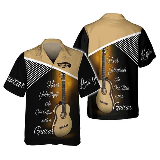 Old Man With Guitar 3d Hawaiian Shirt, Love Guitar Hawaiian Shirt, Men's Guitarist Hawaii Shirt